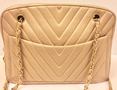 Chanel Beige Chevron Shoulder Bag