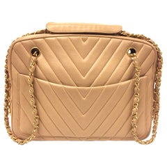 Vintage Chanel Beige Chevron Shoulder Bag