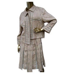 Chanel Chic Beige Linen & Cotton Blend Skirt Suit c 2000 Size 40 