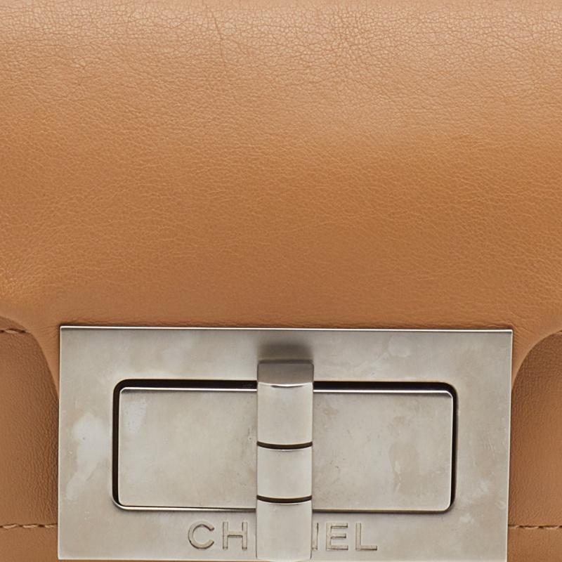 Chanel Beige Choco Bar Leather Mademoiselle Lock Flap Shoulder Bag 3