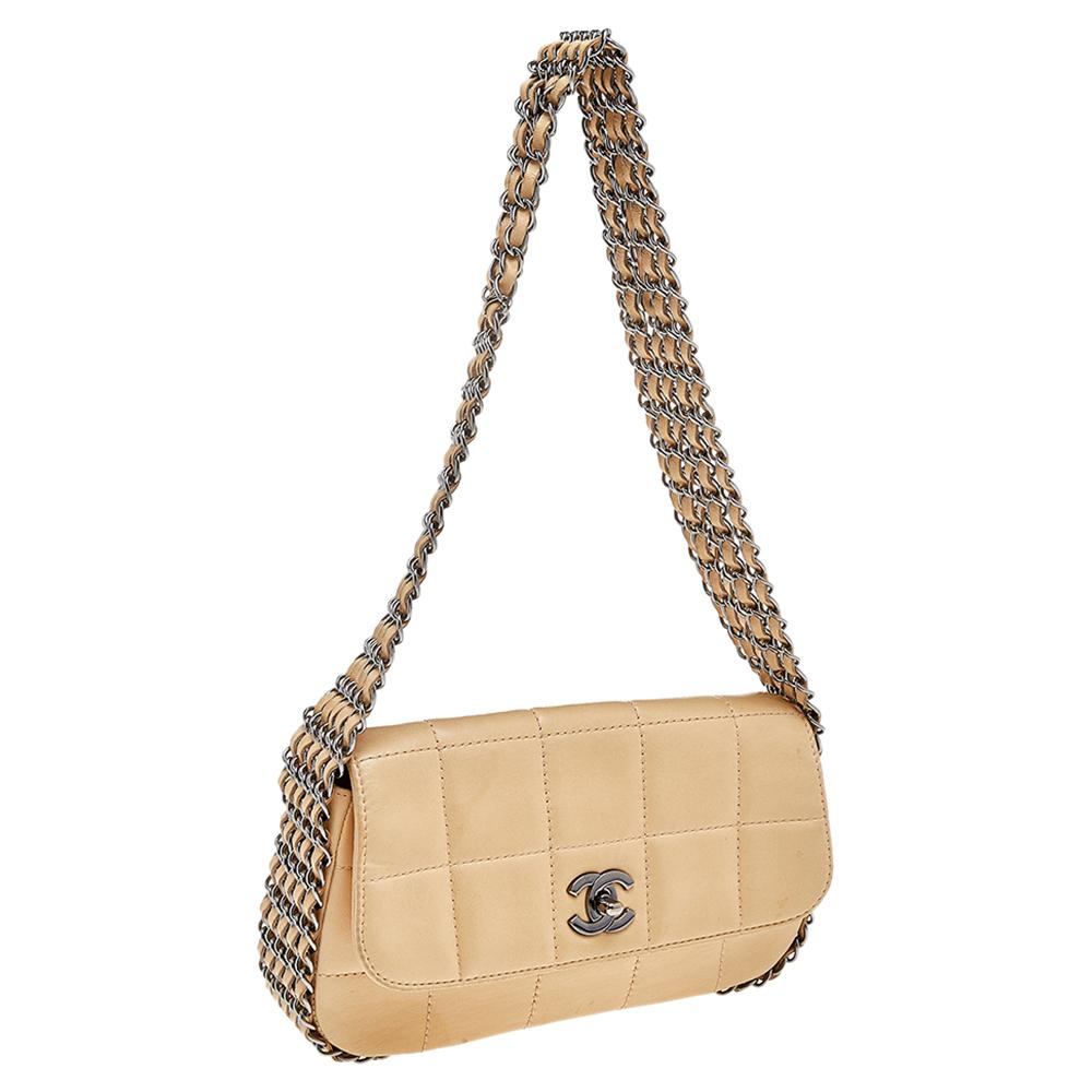 Women's Chanel Beige Choco Bar Leather Multiple Chain Shoulder Bag