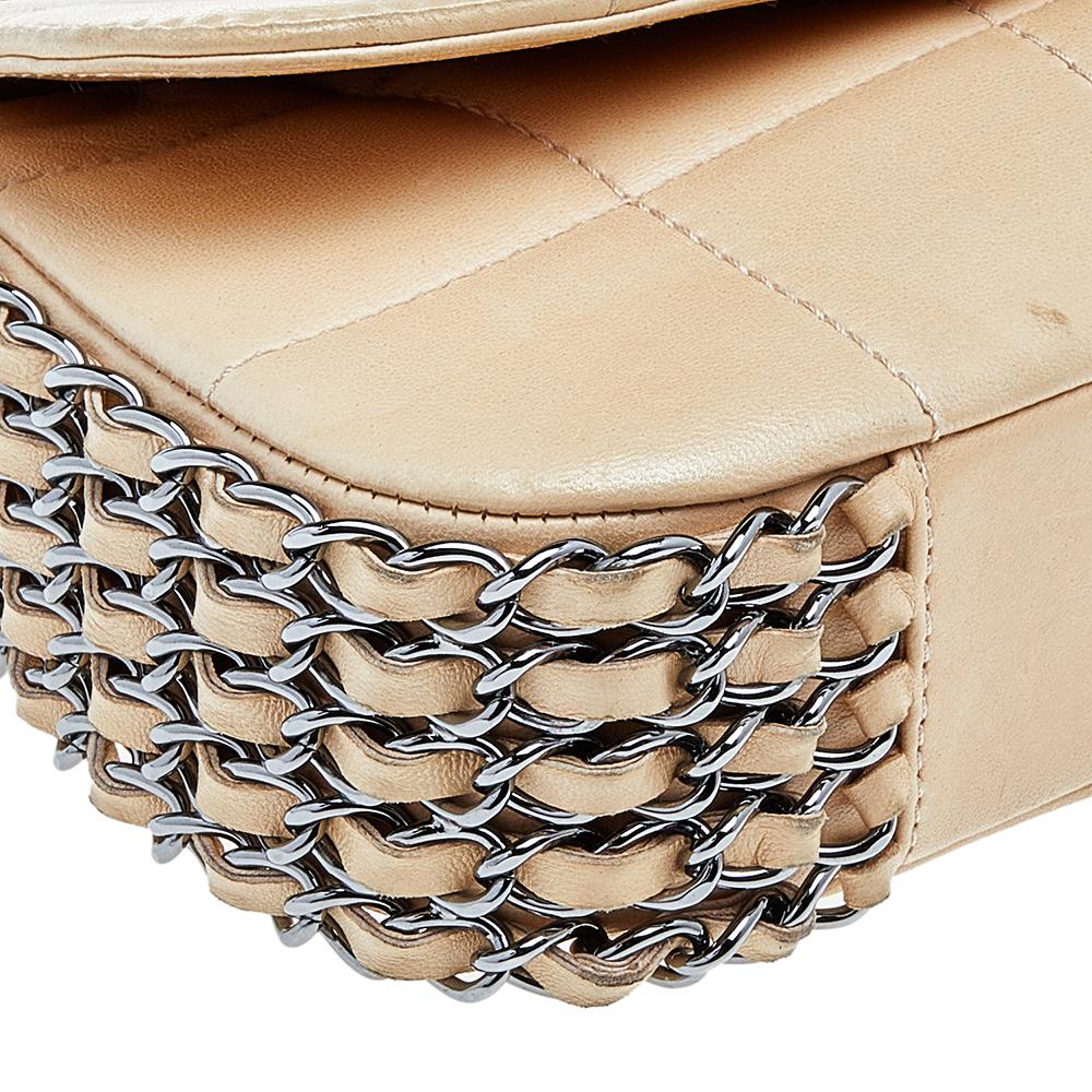 Chanel Beige Choco Bar Leather Multiple Chain Shoulder Bag 5