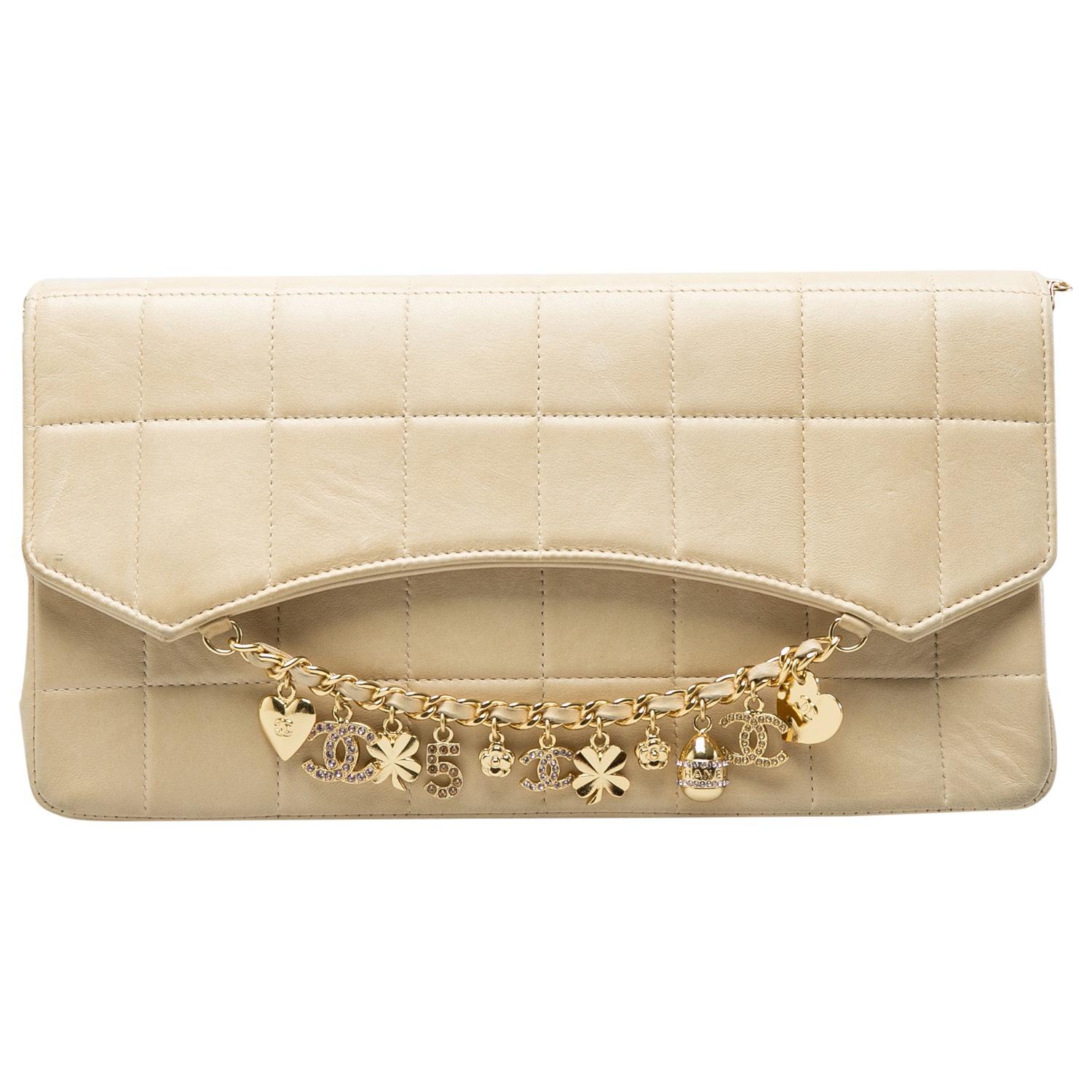 Chanel Beige Chocolate Bar Leather Lucky Charms Chain Bag 1