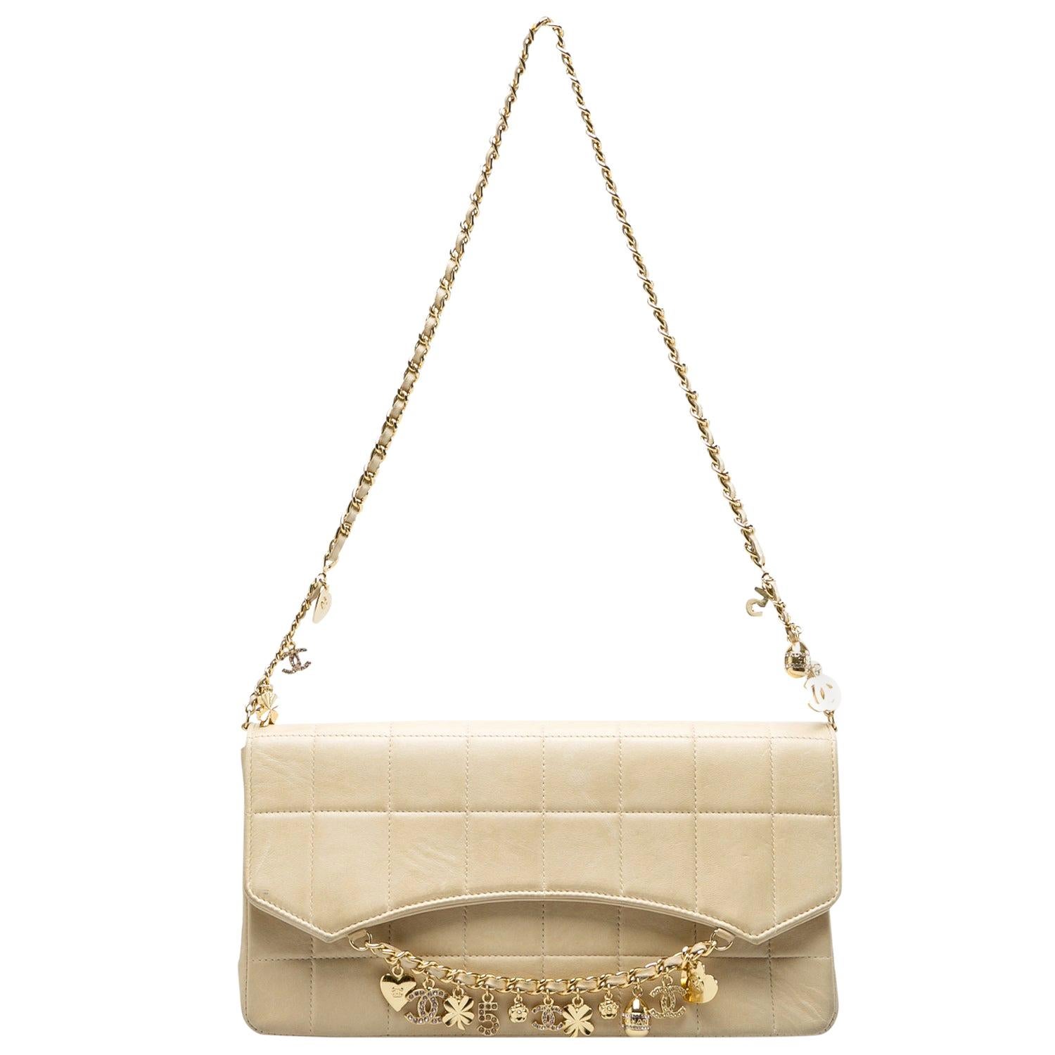 Chanel Beige Chocolate Bar Leather Lucky Charms Chain Bag For Sale at ...