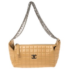Chanel Beige Chocolate Bar Leather Multiple Chain Baguette Bag