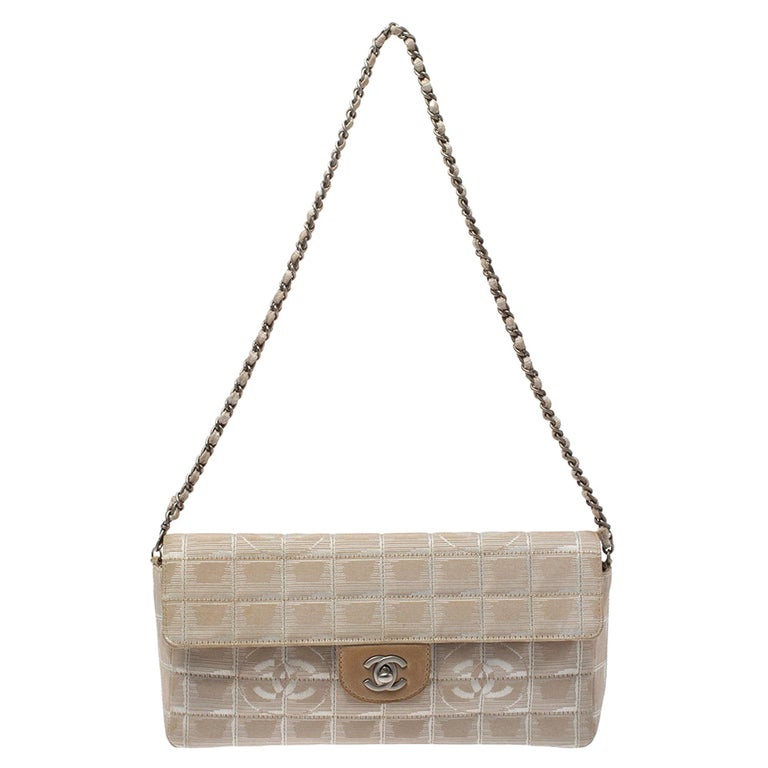 Chanel Beige Chocolate Bar Quilted Fabric CC East West Flap Bag at 1stDibs