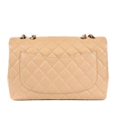 Chanel Beige Clair Caviar Leather Jumbo Classic Flap Bag with Silver HW