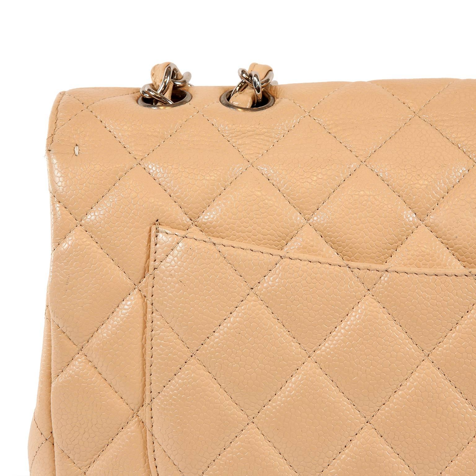 Chanel Beige Clair Caviar Leather Jumbo Classic Flap Bag with Silver HW 2