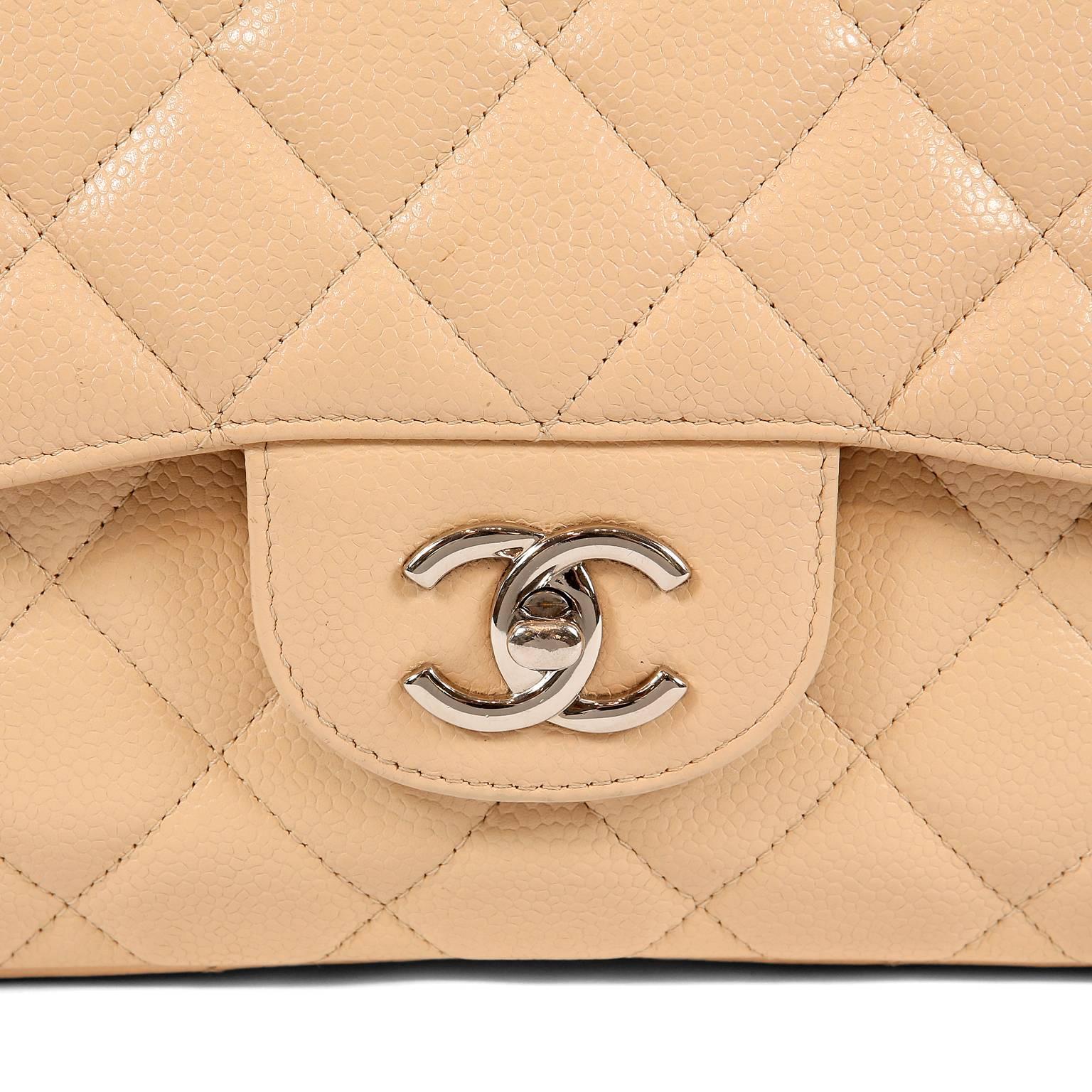 Chanel Beige Clair Caviar Leather Jumbo Classic Flap Bag with Silver HW 3
