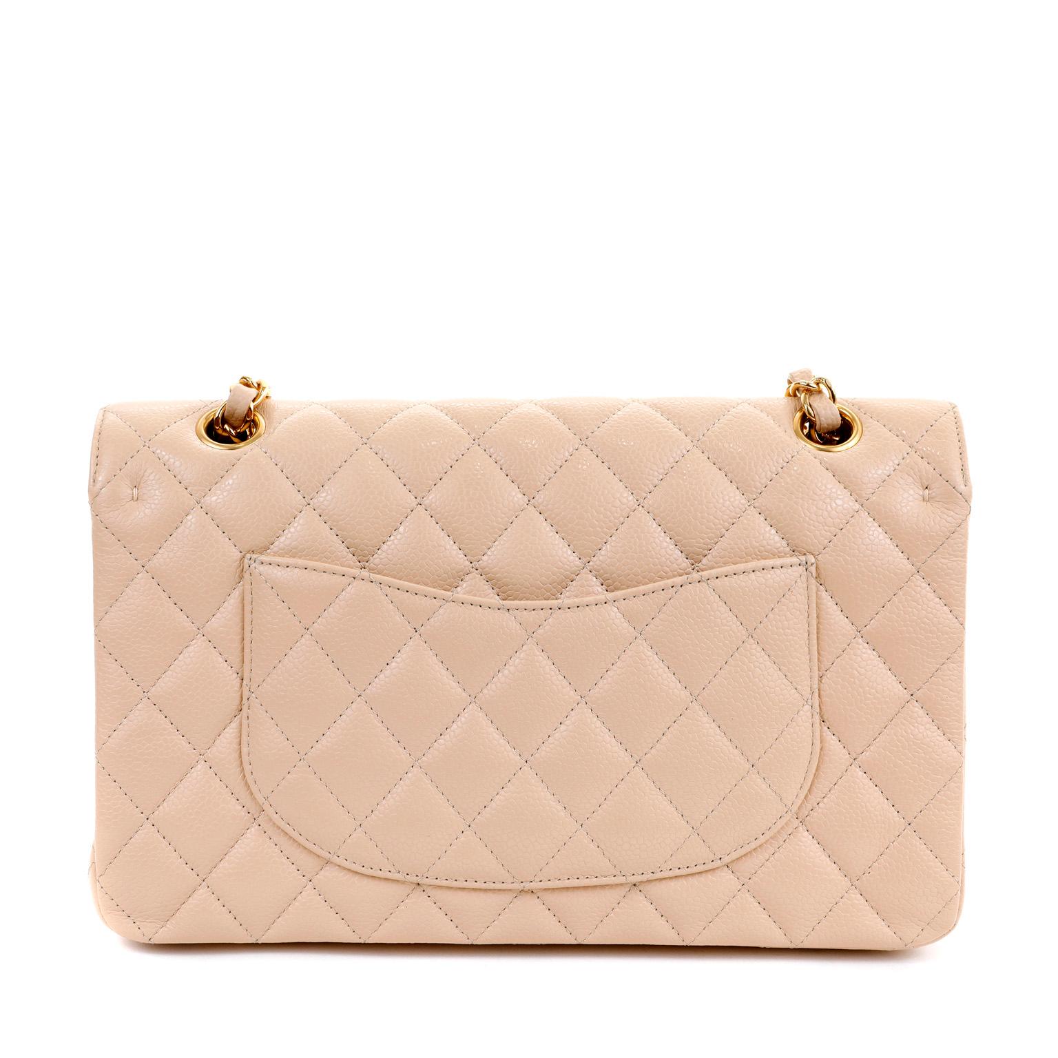 Women's Chanel Beige Clair Caviar Leather Medium Classic Flap Bag