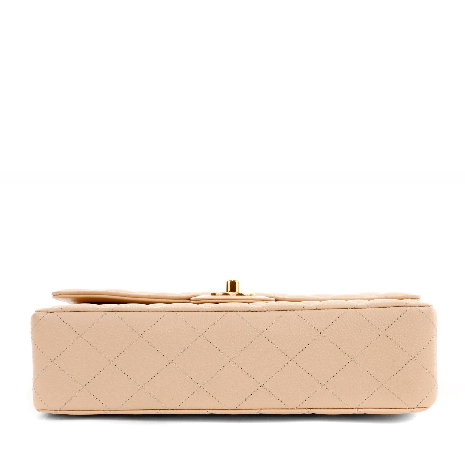 Chanel Beige Clair Caviar Leather Medium Classic Flap Bag 1