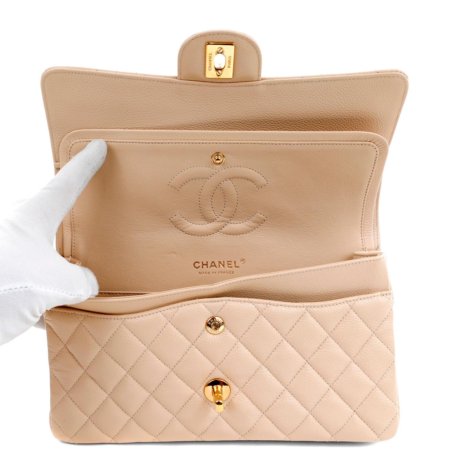 Chanel Beige Clair Caviar Leather Medium Classic Flap Bag 2