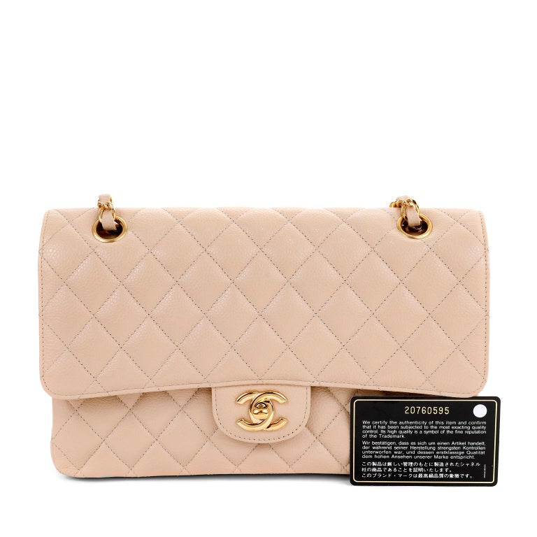 Chanel Beige Clair Caviar Leather Medium Classic Flap Bag For Sale at  1stDibs