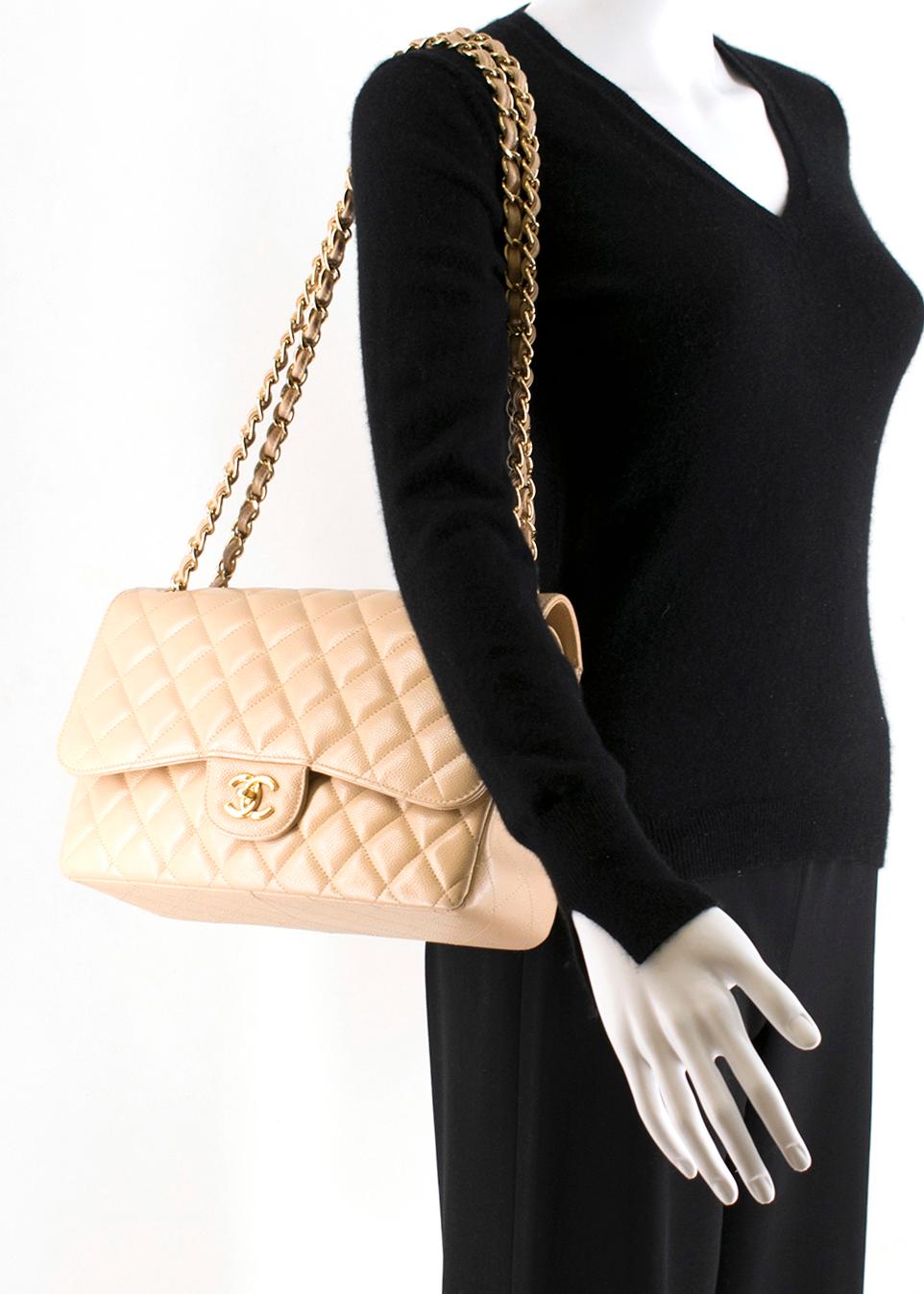 Chanel Beige Clair Lammfell Classic Jumbo Double Flap Bag 1