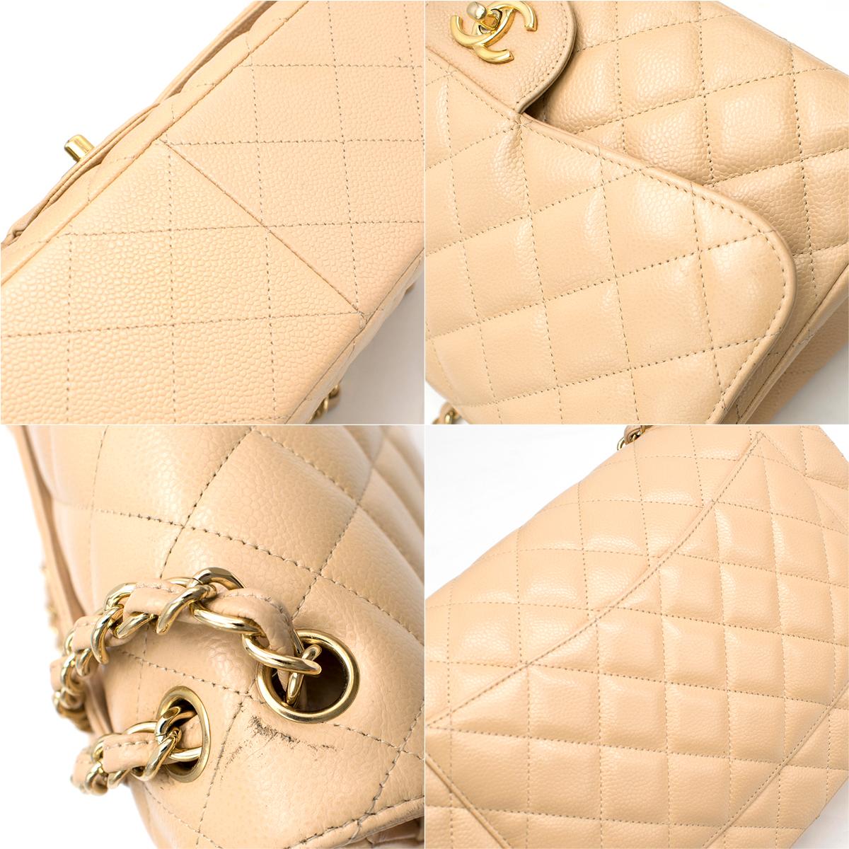 Chanel Beige Clair Lambskin Classic Jumbo Double Flap Bag In Good Condition In London, GB