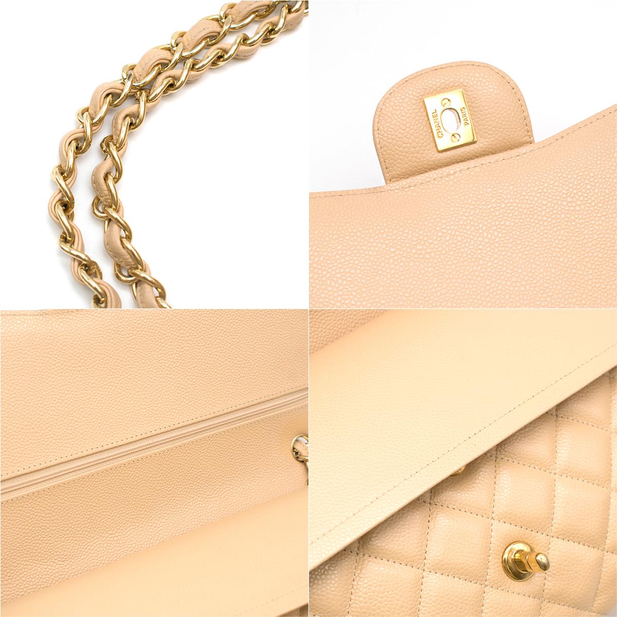 Women's Chanel Beige Clair Lambskin Classic Jumbo Double Flap Bag