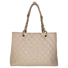 Chanel Beige Clair Quilted Caviar Grand Shopper Tote GST