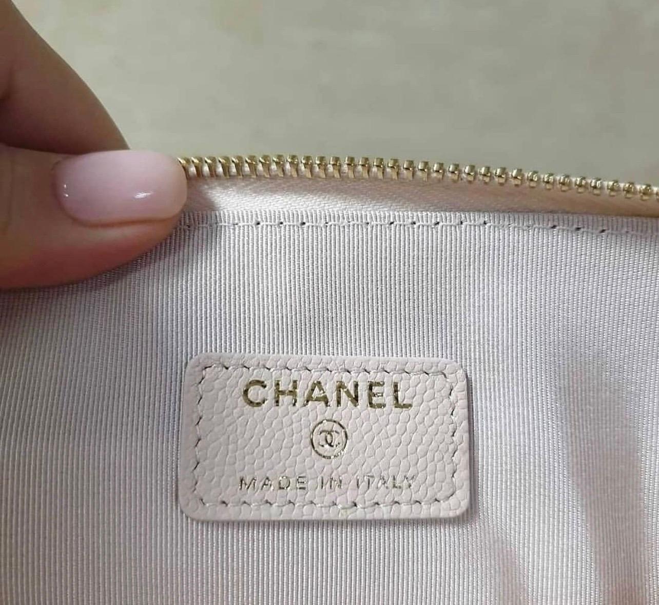 Chanel Beige Clair Quilted Chevron Caviar Leather CC Large O-Case Zip Pouch 1