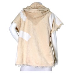 Chanel Beige Coco Beach Frayed Terrycloth Hooded Half-Zip Poncho