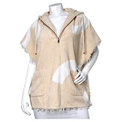 Chanel Beige Coco Beach Frayed Terrycloth Hooded Half-Zip Poncho