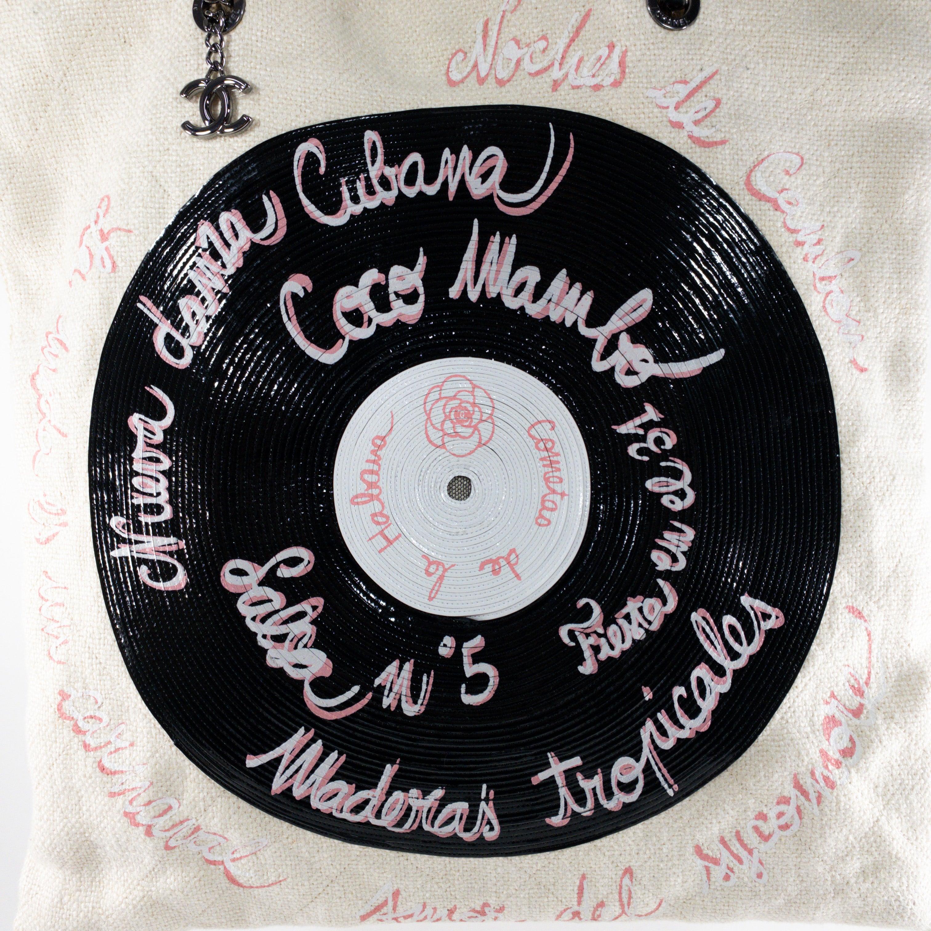 Women's Chanel Beige Coco Cuba Record Embroidered Tote  For Sale