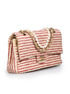Chanel Beige Coco Quilted Pearl Sailor Tweed Medium Classic Double Flap Bag