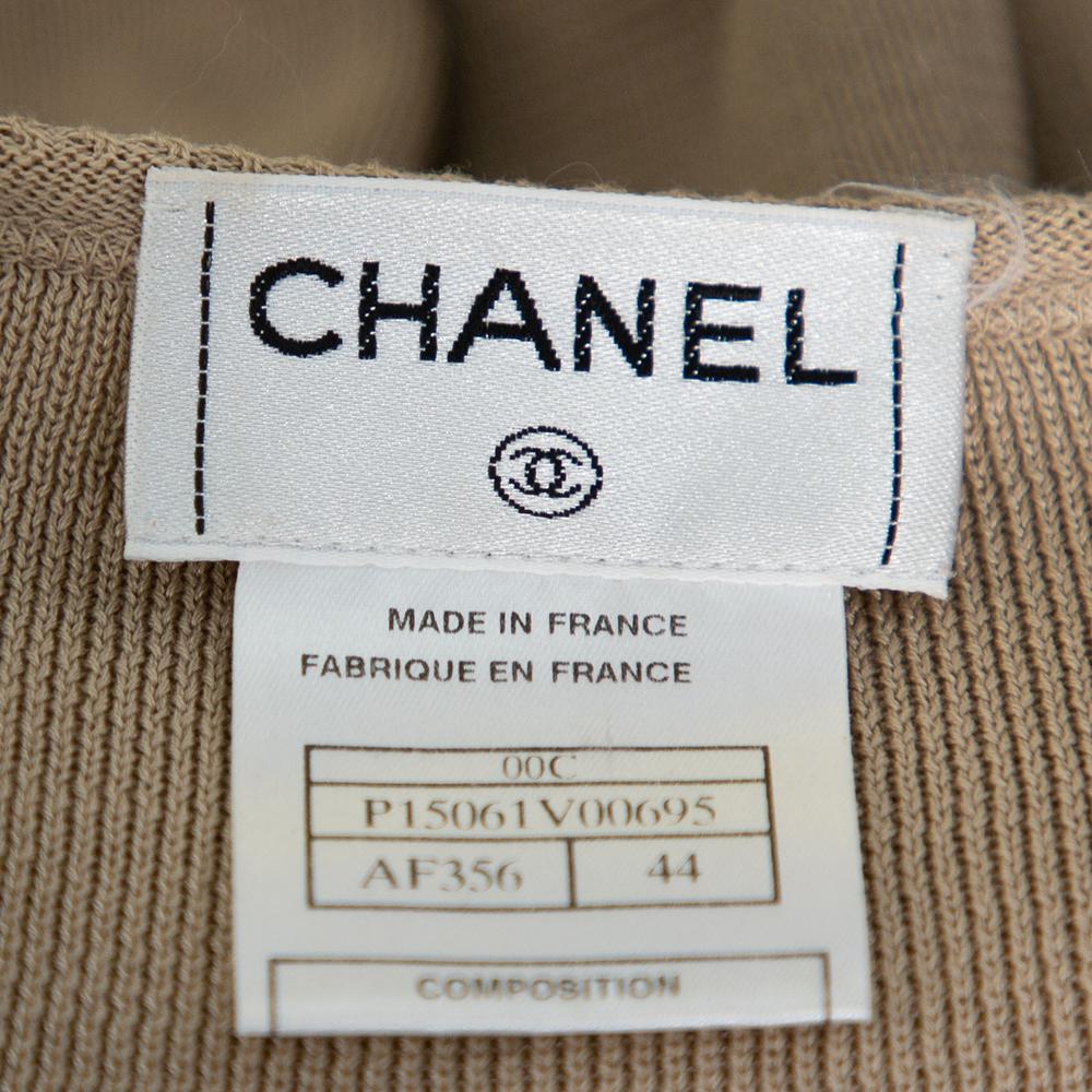 Chanel Beige Cotton Knit Short Sleeve T-Shirt L In Good Condition In Dubai, Al Qouz 2