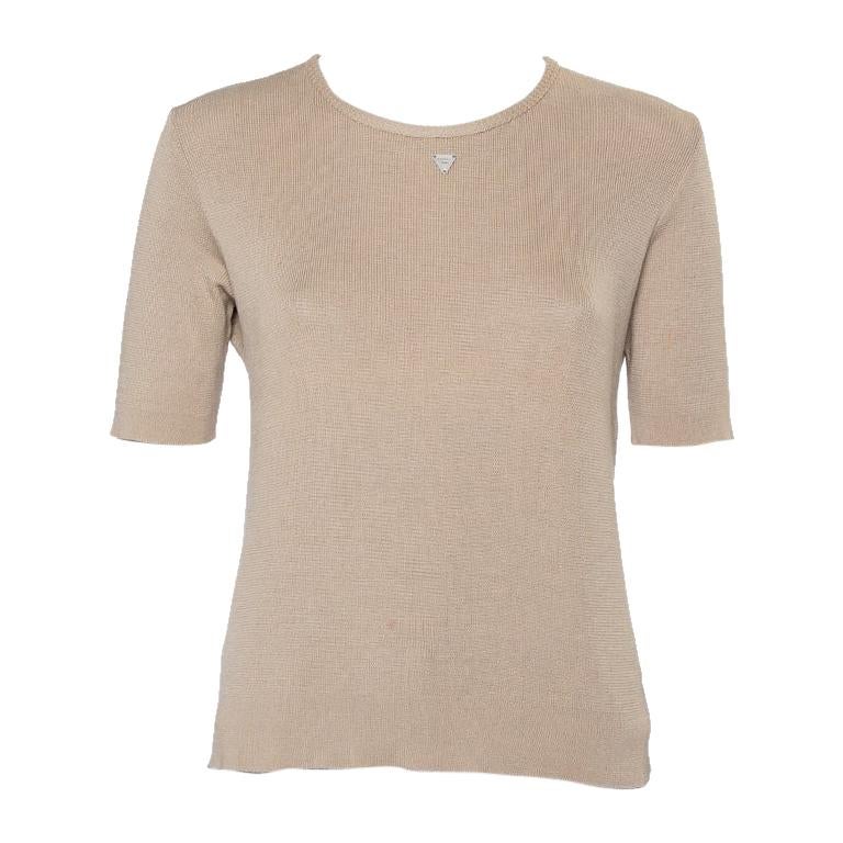 Chanel Beige Cotton Knit Short Sleeve T-Shirt L