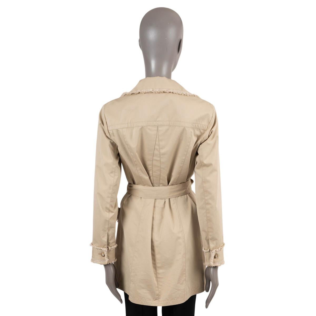 Women's CHANEL beige cotton silk 2010 10P TWEED TRIM TRENCH Coat Jacket 38 S For Sale