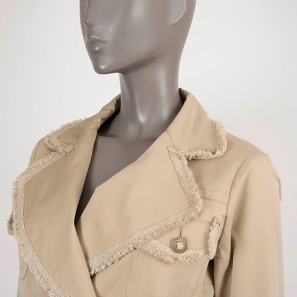 CHANEL beige cotton silk 2010 10P TWEED TRIM TRENCH Coat Jacket 38 S For Sale 2