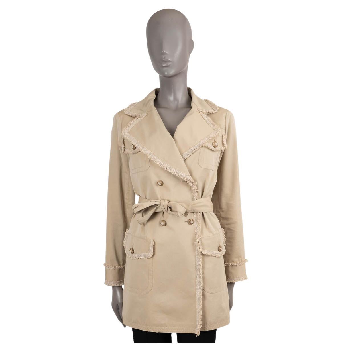 CHANEL beige cotton silk 2010 10P TWEED TRIM TRENCH Coat Jacket 38 S For Sale