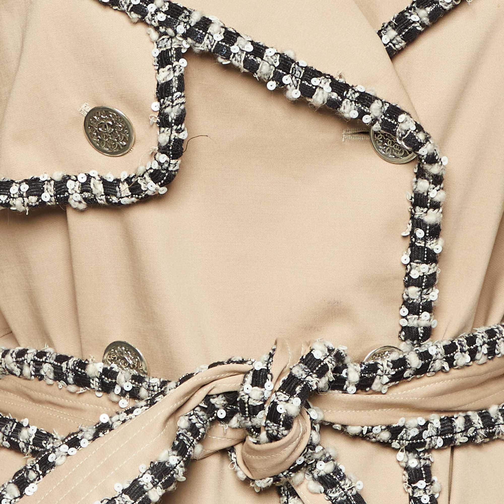 Chanel Beige Cotone Tweed Trench Coat M In condizioni discrete in vendita a Dubai, Al Qouz 2
