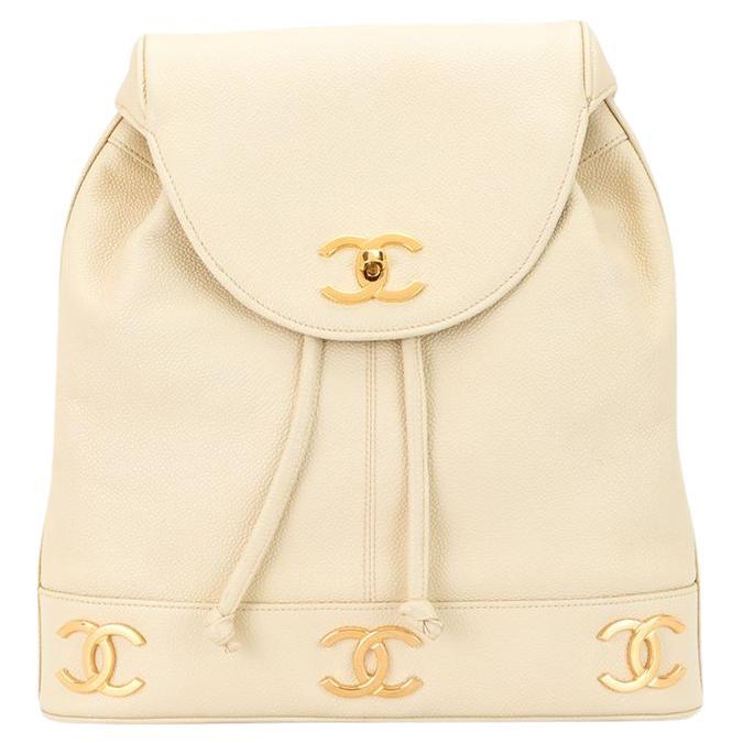 Chanel Beige Creme Kaviar Triple CC Duma Rucksack im Zustand „Gut“ im Angebot in Miami, FL