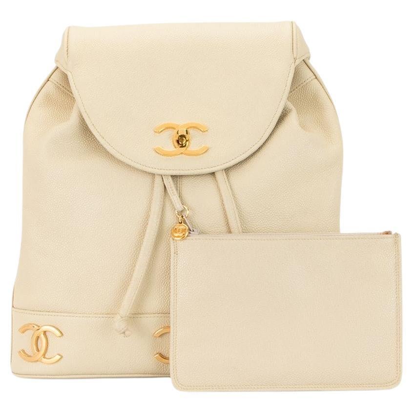 Chanel Beige Cream Caviar Triple CC Duma Backpack