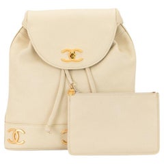Chanel Beige Cream Caviar Triple CC Duma Backpack
