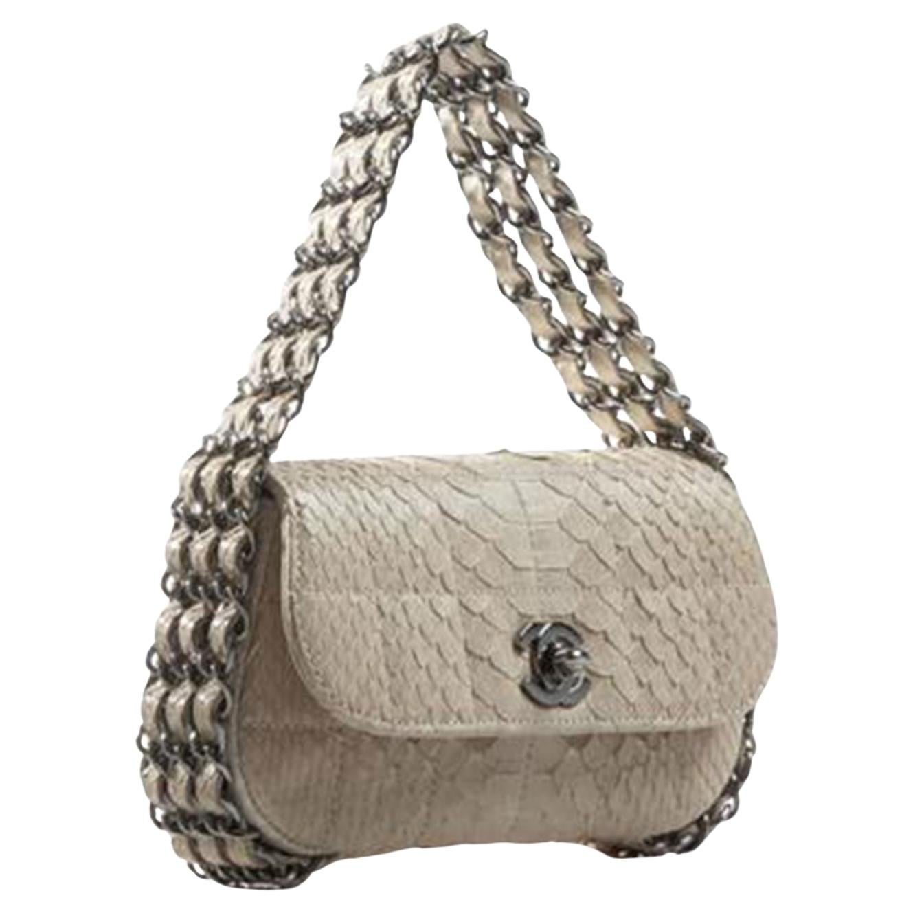 Chanel Beige Cream Python Mini Flap Mini Clutch