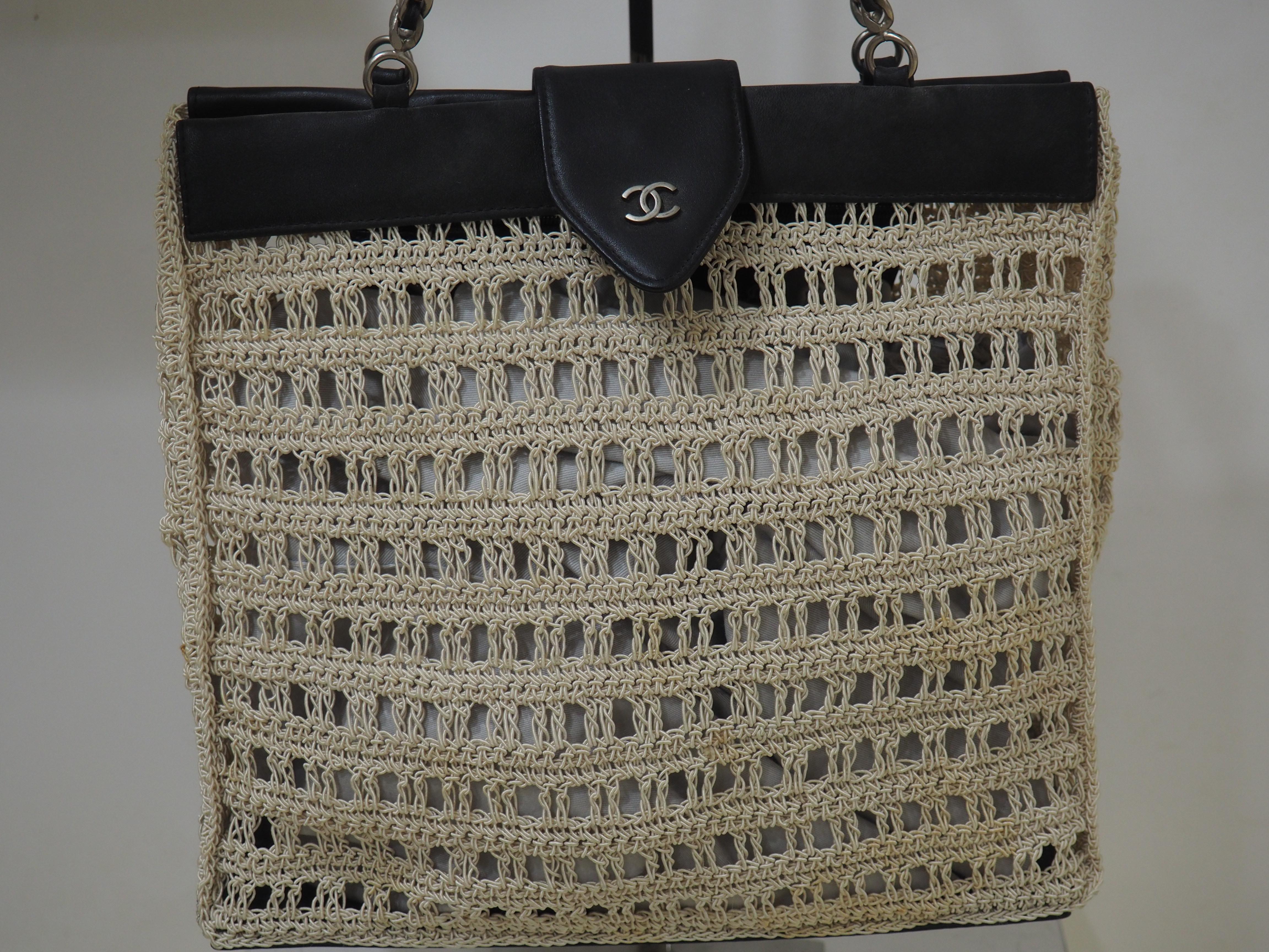 Chanel Beige crochet black leather shoulder bag 8