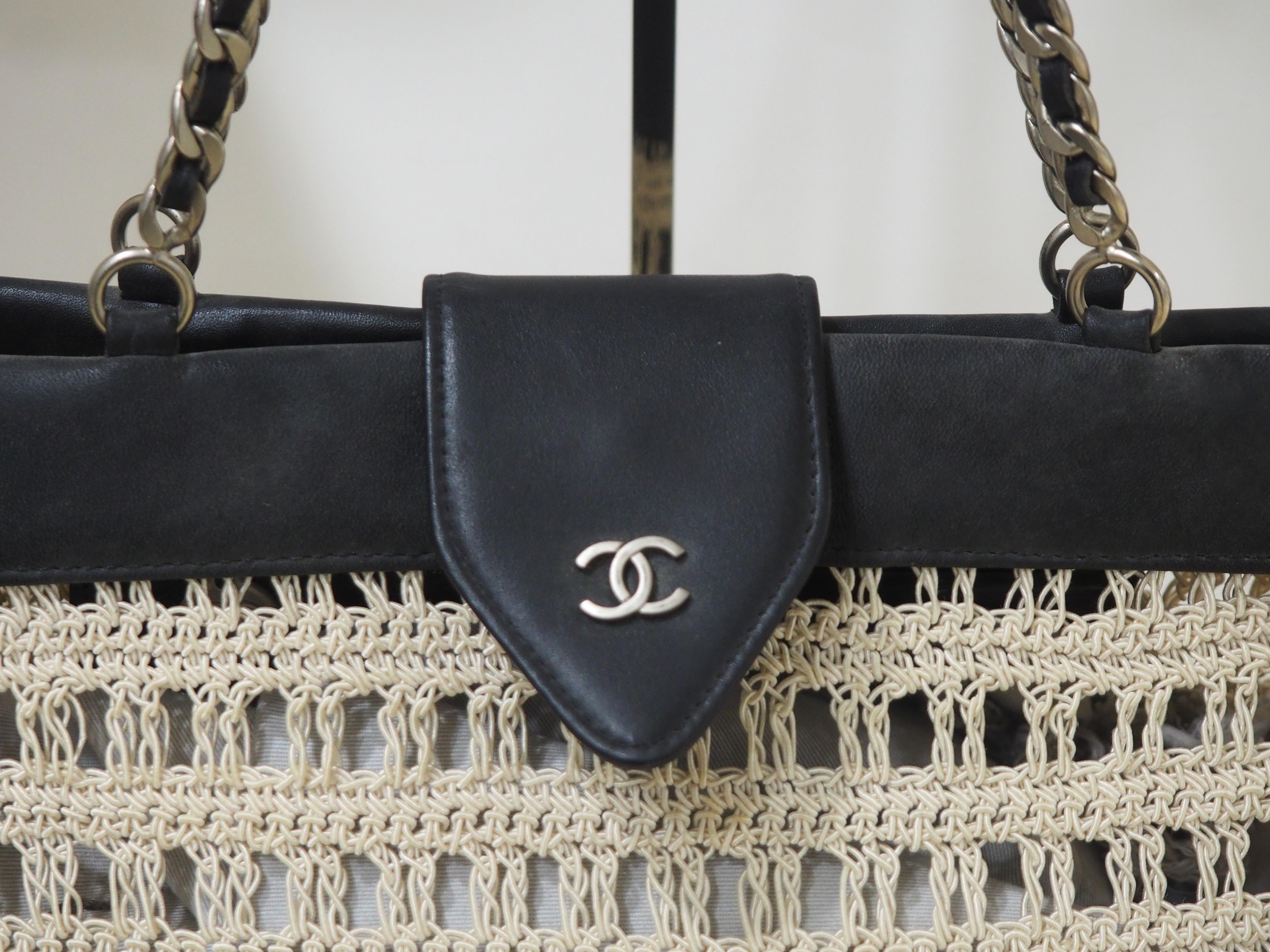 Chanel Beige crochet black leather shoulder bag 9