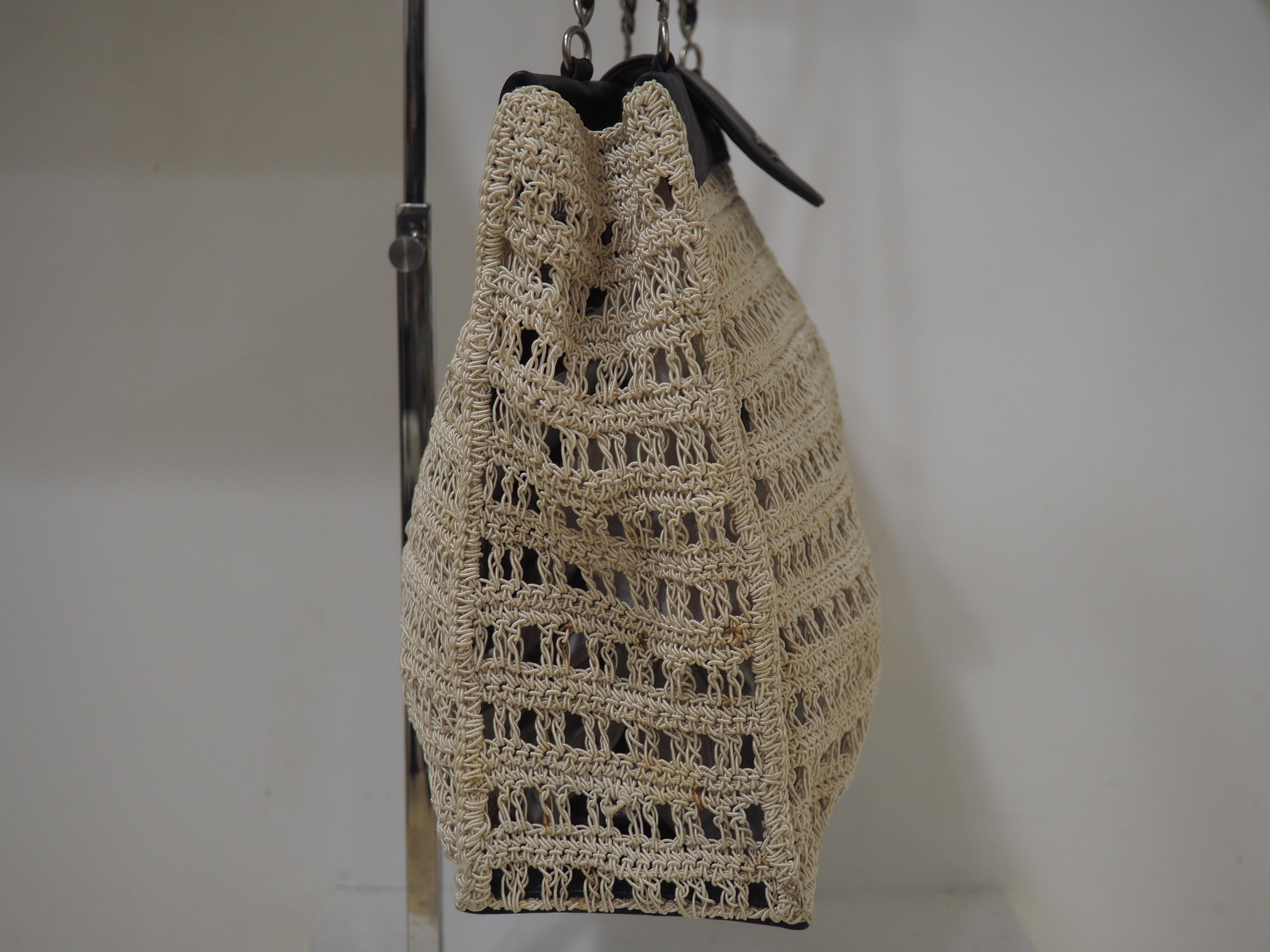 Chanel Beige crochet black leather shoulder bag 11