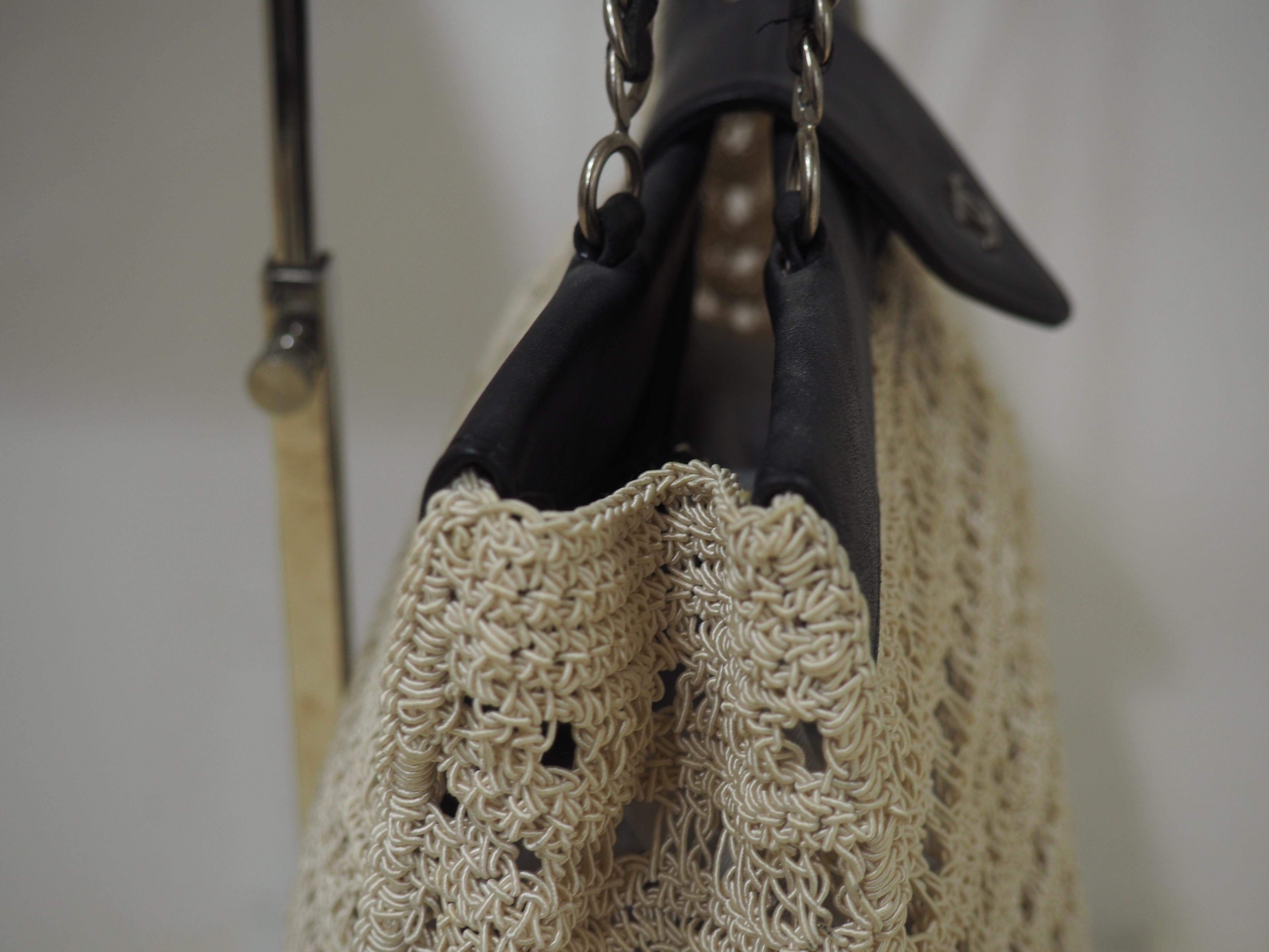 Chanel Beige crochet black leather shoulder bag 12