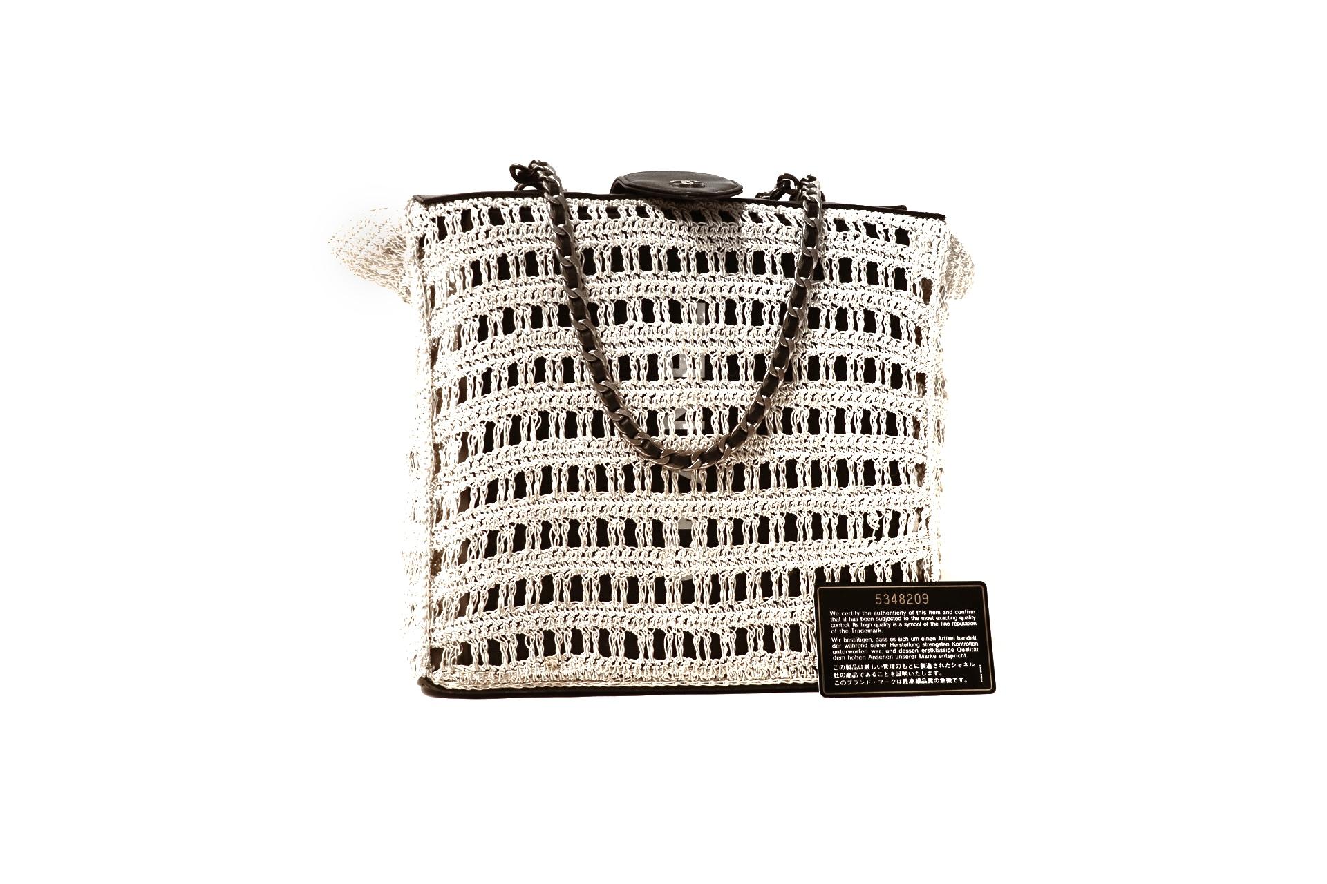 Chanel Beige Crocheted Vintage Tote Bag 1