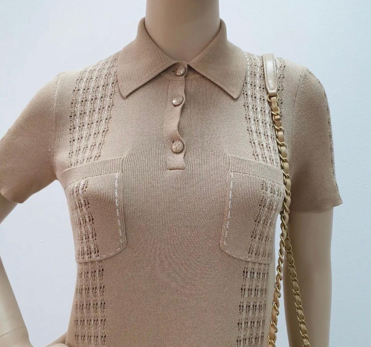 Chanel Beige Cuba Short Sleeve Cotton Knitted Dress 2