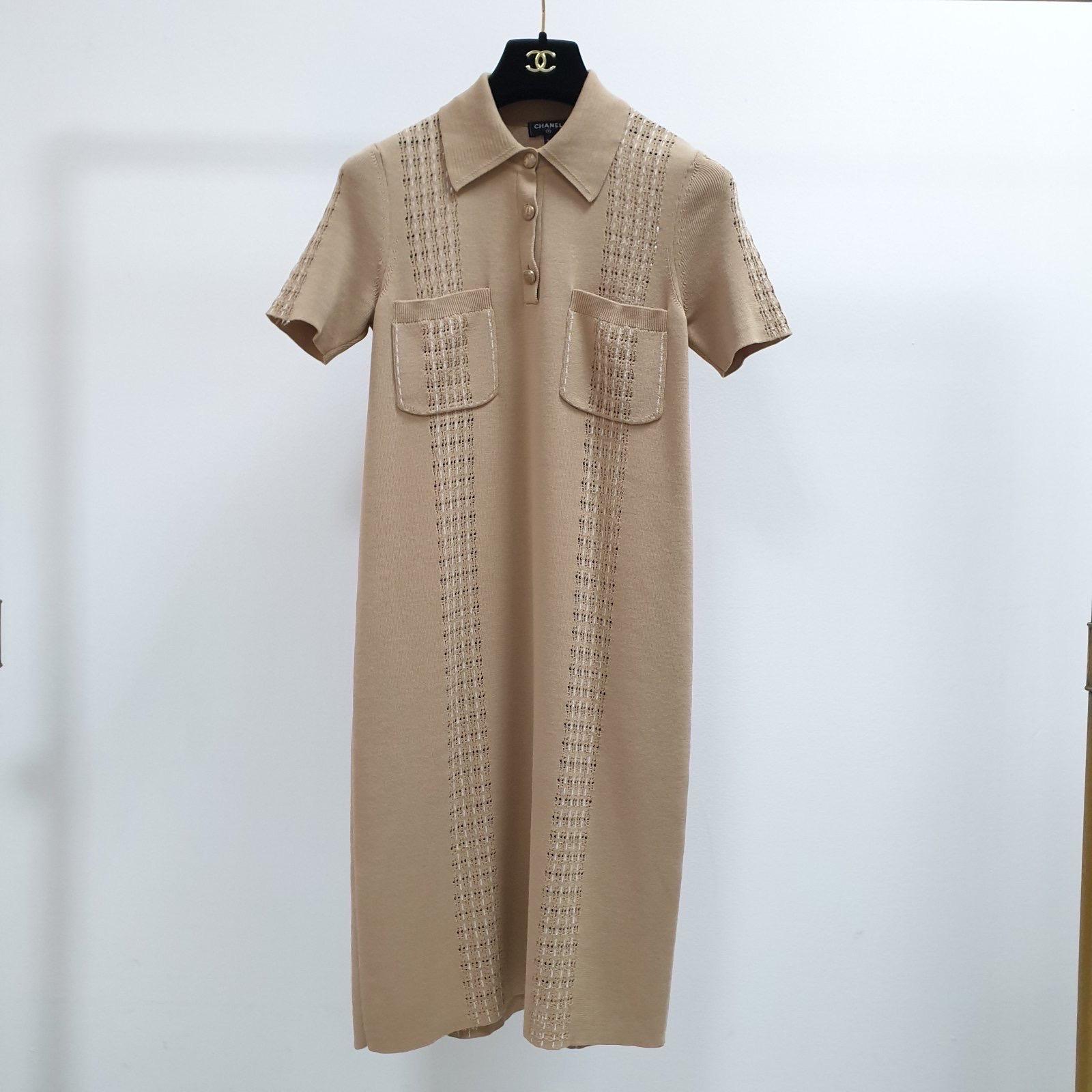 Chanel Beige Cuba Short Sleeve Cotton Knitted Dress 4