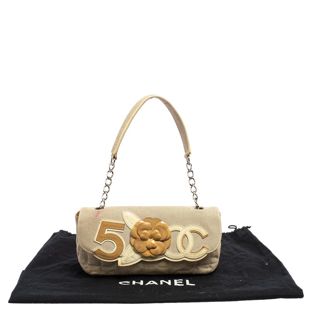 Chanel Beige Cube Quilted Canvas and Leather No 5 Camellia Flap Bag 10