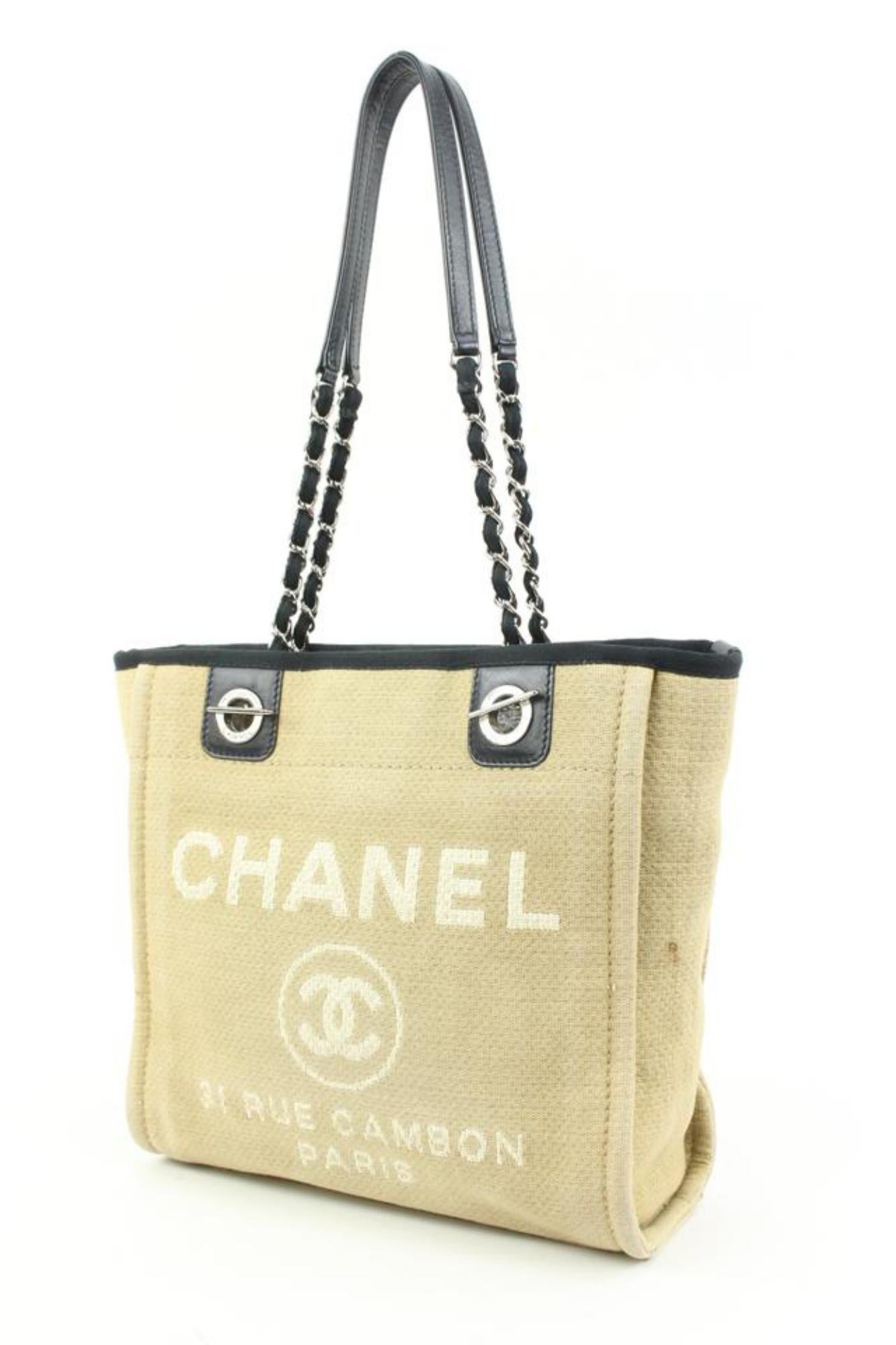 Chanel Beige Deauville PM Chain Tote Bag 51c128s
Date Code/Serial Number: 15794390
Made In: Italy
Measurements: Length:  12.5