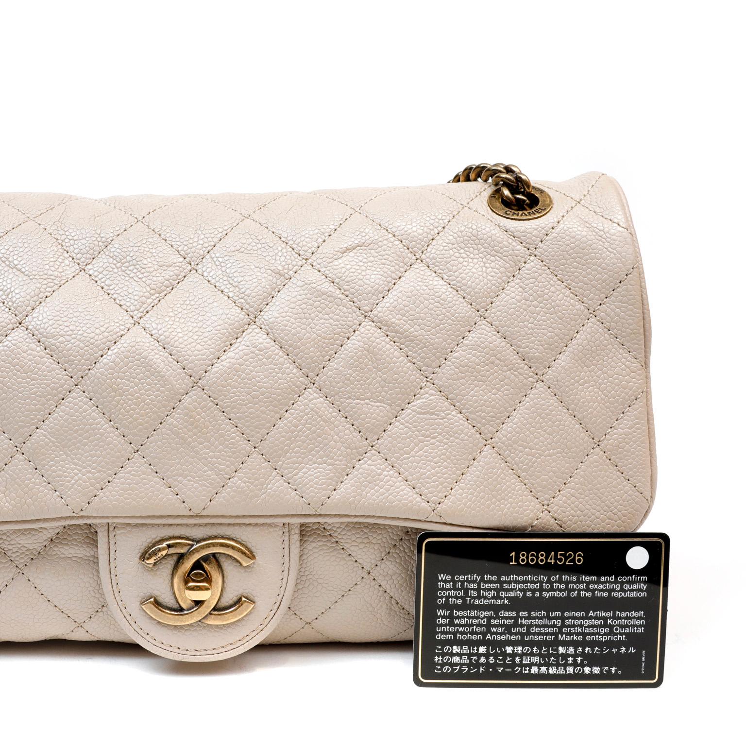 Chanel Beige Distressed Caviar Flap Bag  3