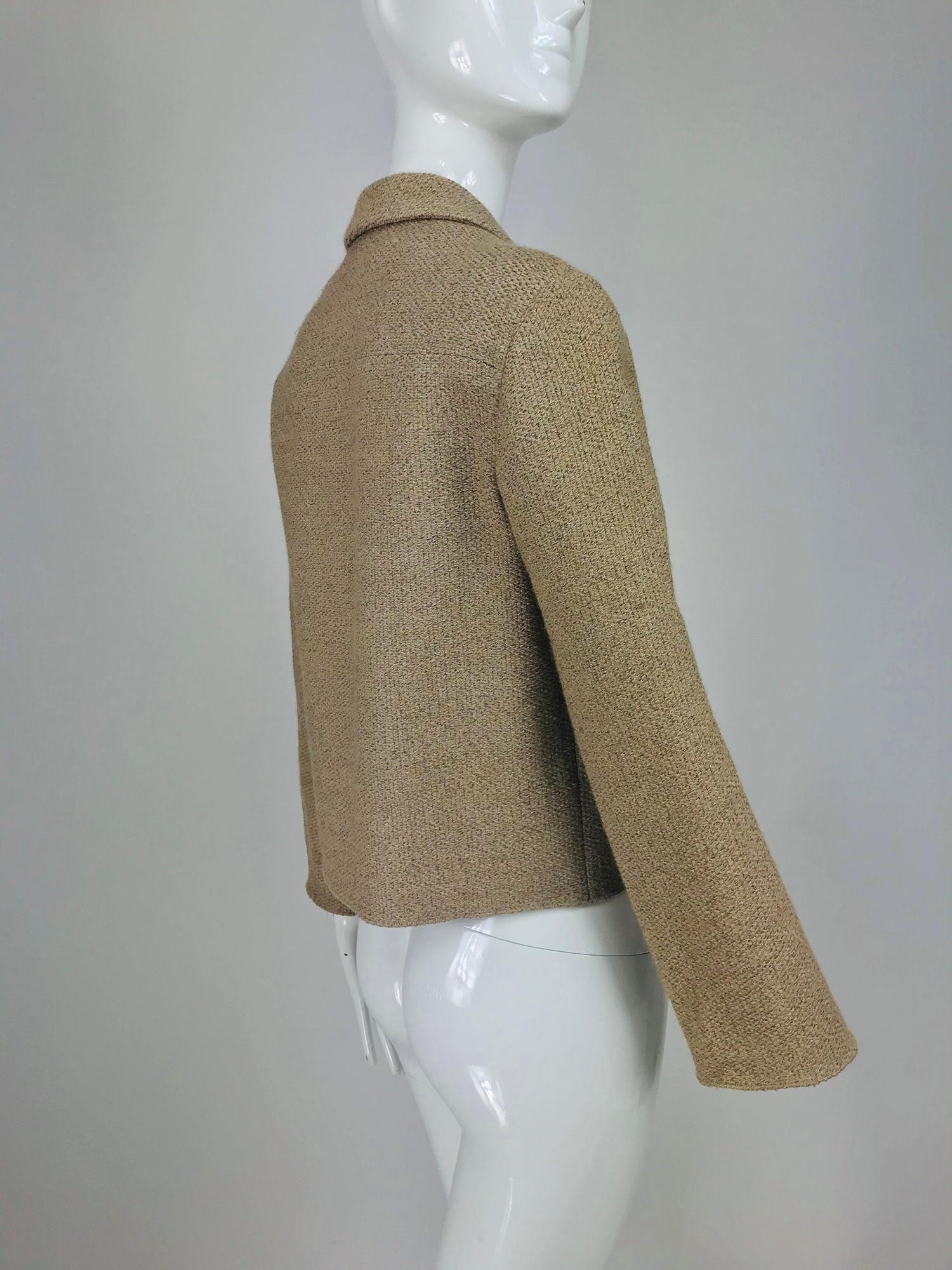 Chanel Beige Double Pocket Hook Front Unlined Jacket 02A In Good Condition For Sale In West Palm Beach, FL
