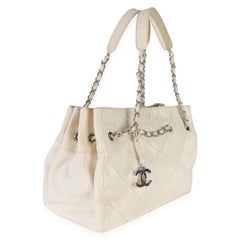Chanel Beige Ecru Chevron Canvas CC Tote
