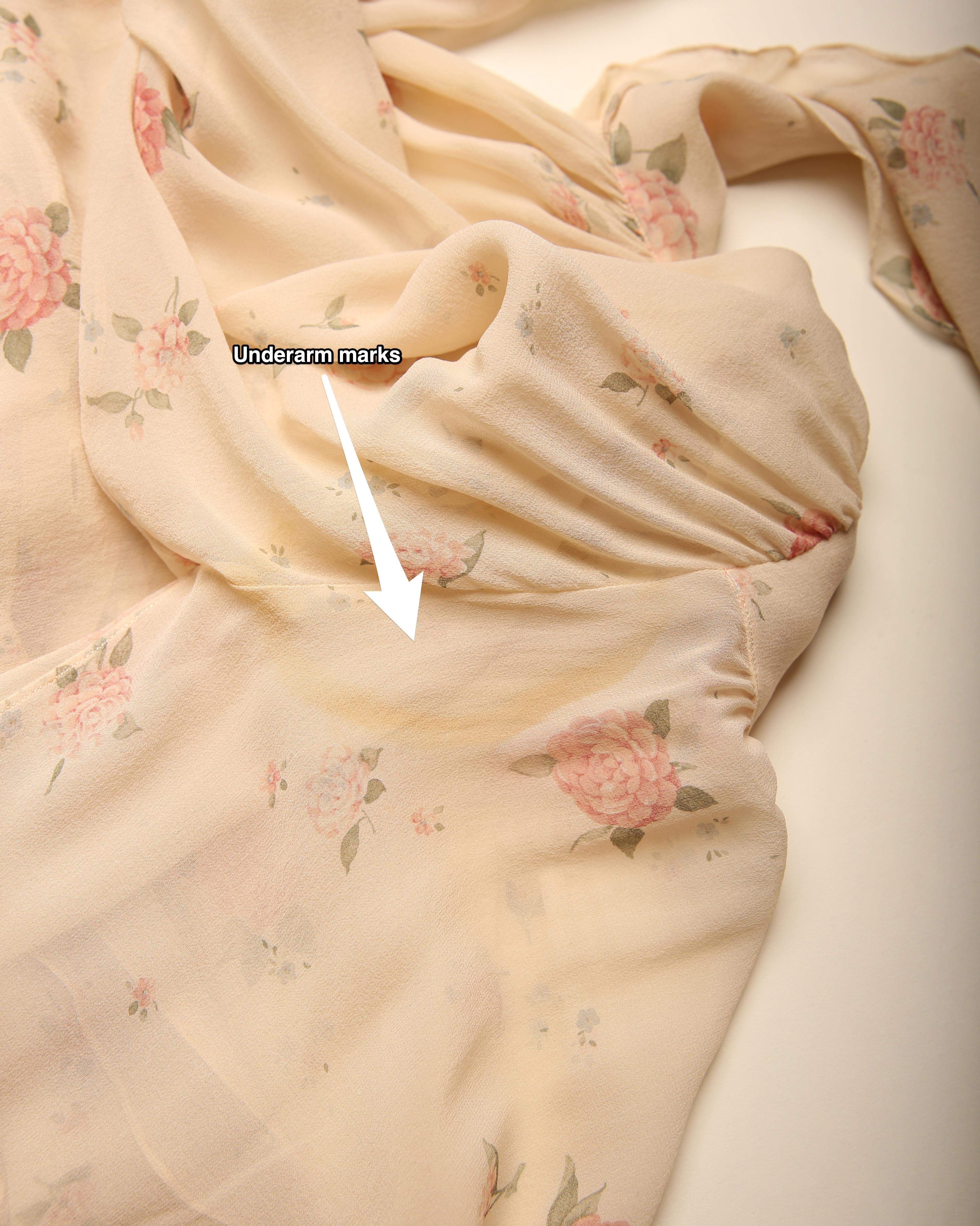 Chanel beige ecru silk pussy bow tie neck sheer pink floral blouse shirt XS-L 8