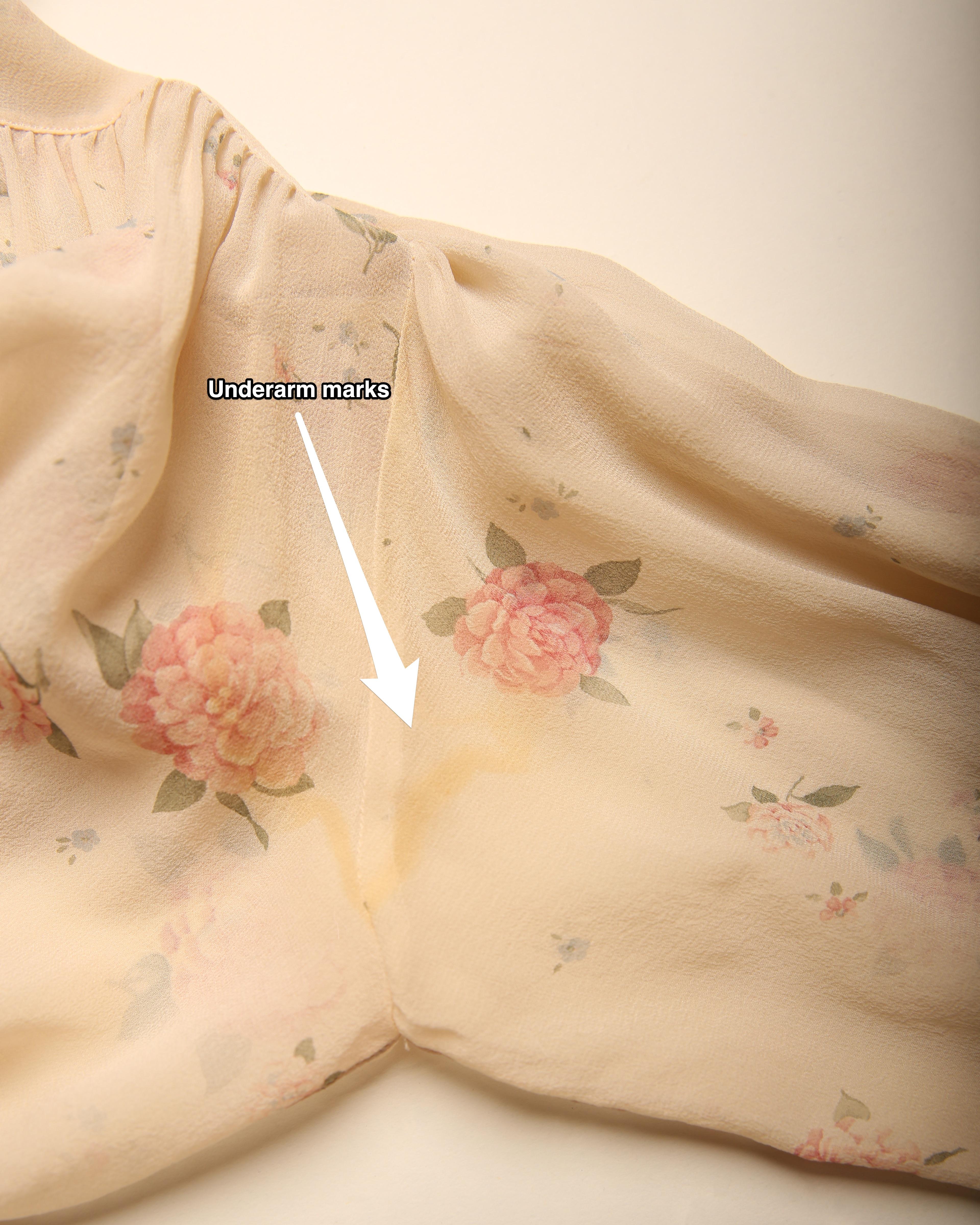 Chanel beige ecru silk pussy bow tie neck sheer pink floral blouse shirt XS-L 9